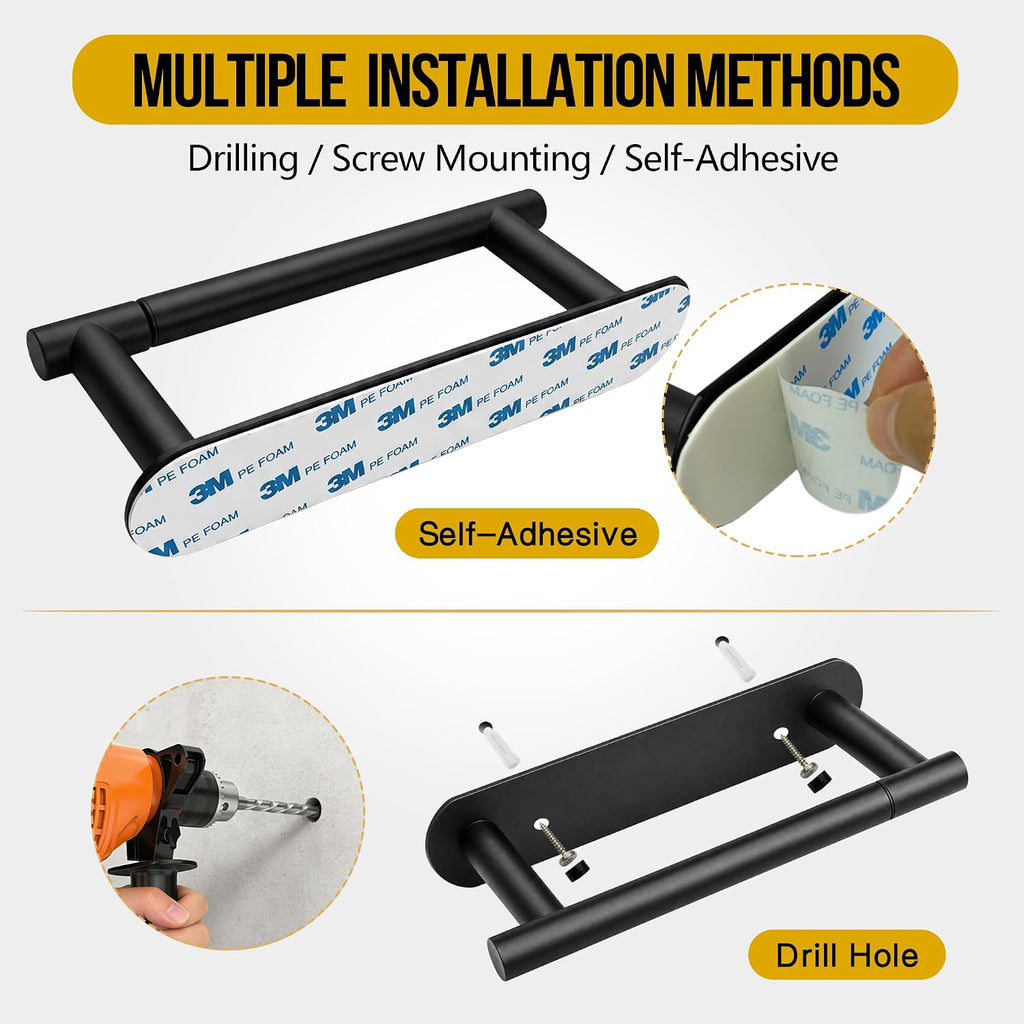 Self Adhesive or Screw in Black Toilet Paper Holder Wall Mount for Bathroom