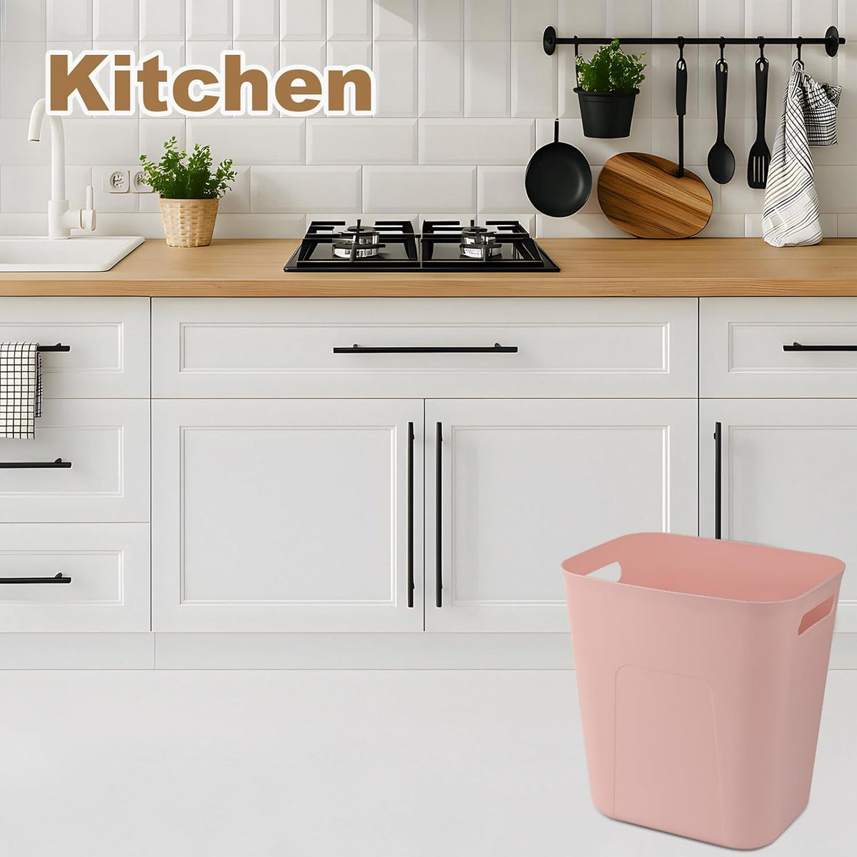 Small Bathroom Trash Can with Bags Garbage Can, 3 Pack, Pink+Blue+Beige