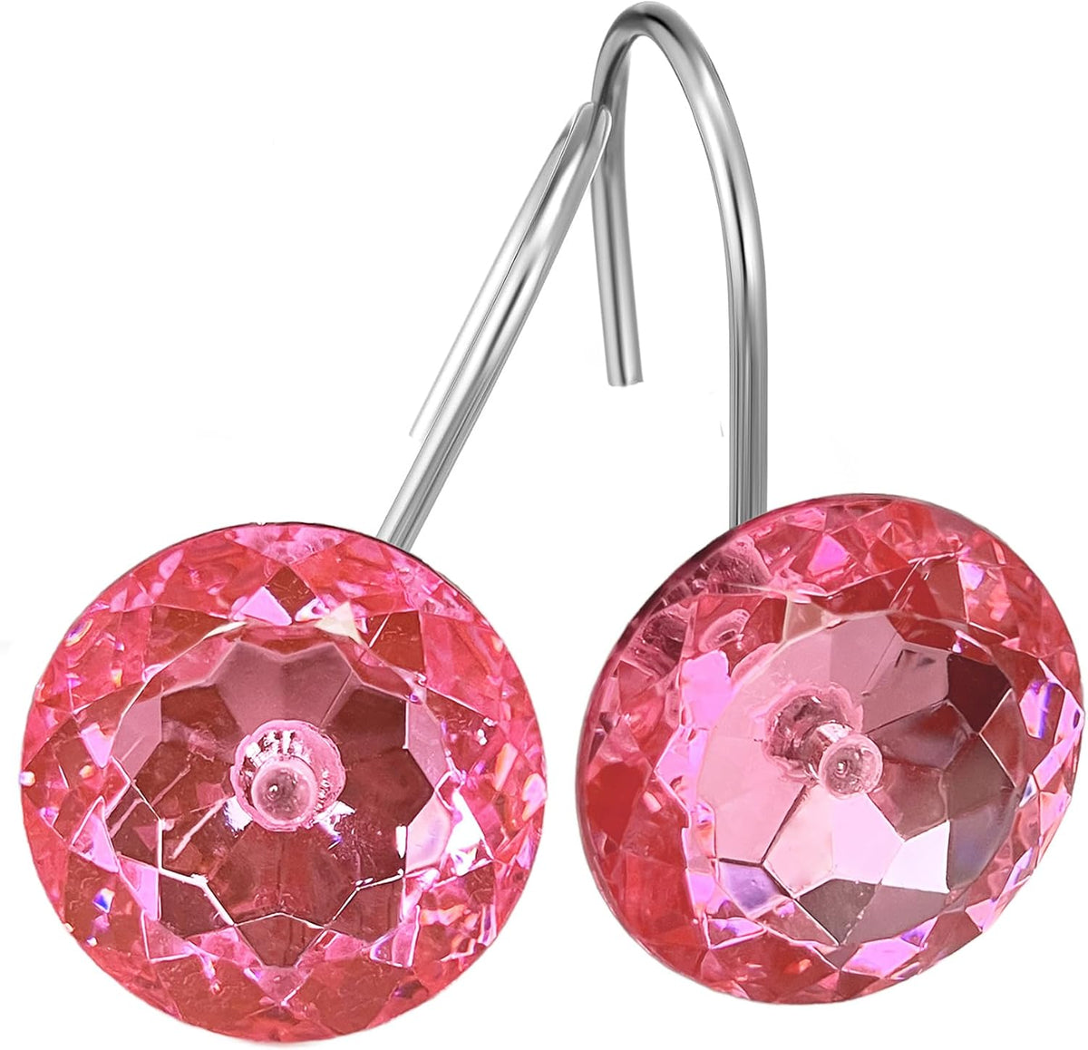 Pink Diamond Crystal Bling Shower Curtain Hooks Rings for Bathroom,12PCS
