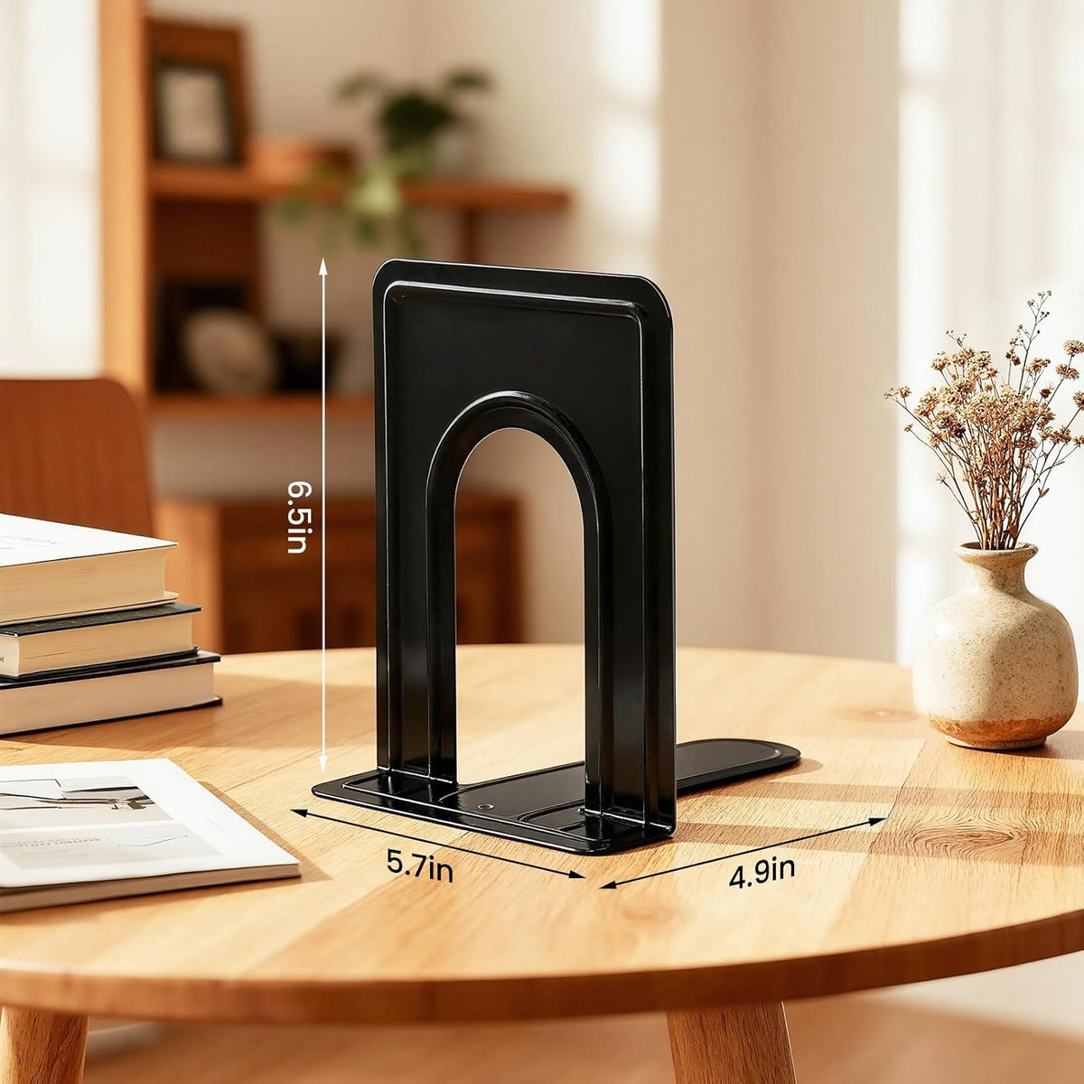 HappyHapi 3 Pairs Book Ends, Heavy Duty Bookends for Shelves, Black