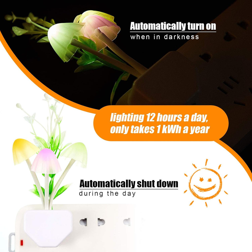 Mudder 4 Pcs Sensor Mushroom Night Lights LED Night Lights 7 Color Changing Plug-in Light Sensor Wall Lamp for Adults Bedroom, Bathroom, Christmas Party Gift(Float Grass Style)