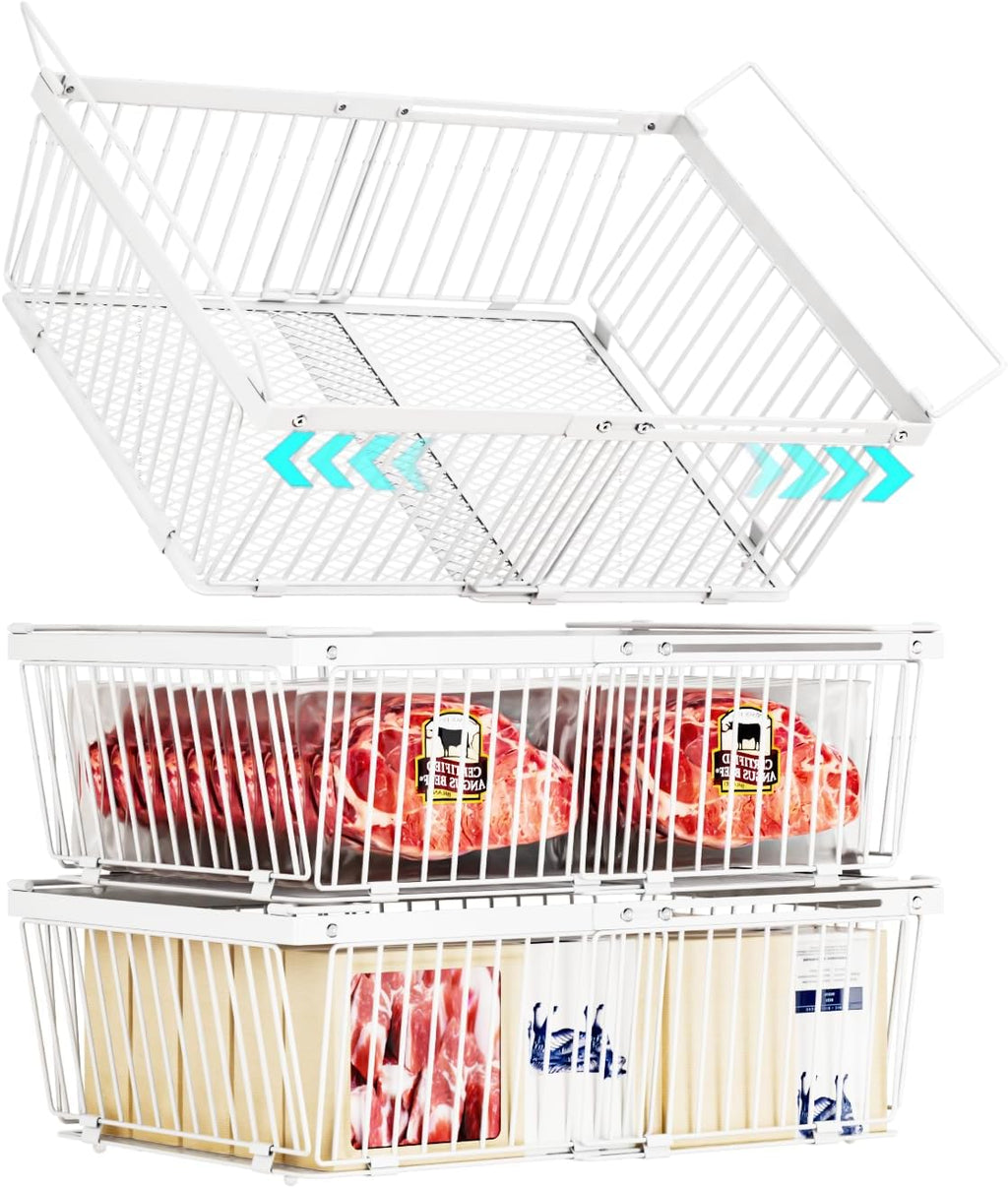 Large Freezer Organizer Bins for 10 to 20 Cu.Ft,3 Pack , Leak-Proof Bottom