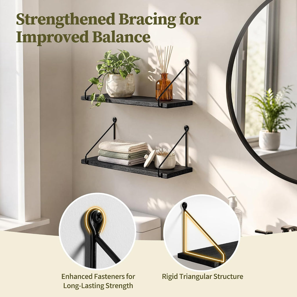 Afuly Black Floating Shelves for Wall, Display Wall Shelf, Solid Wood