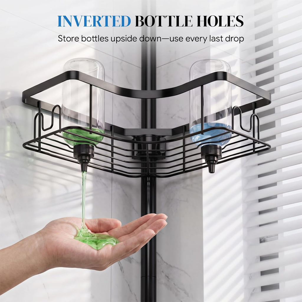 Corner Shower Caddy Tension Pole 4-Tier Rustproof Bathroom Organizer-Black