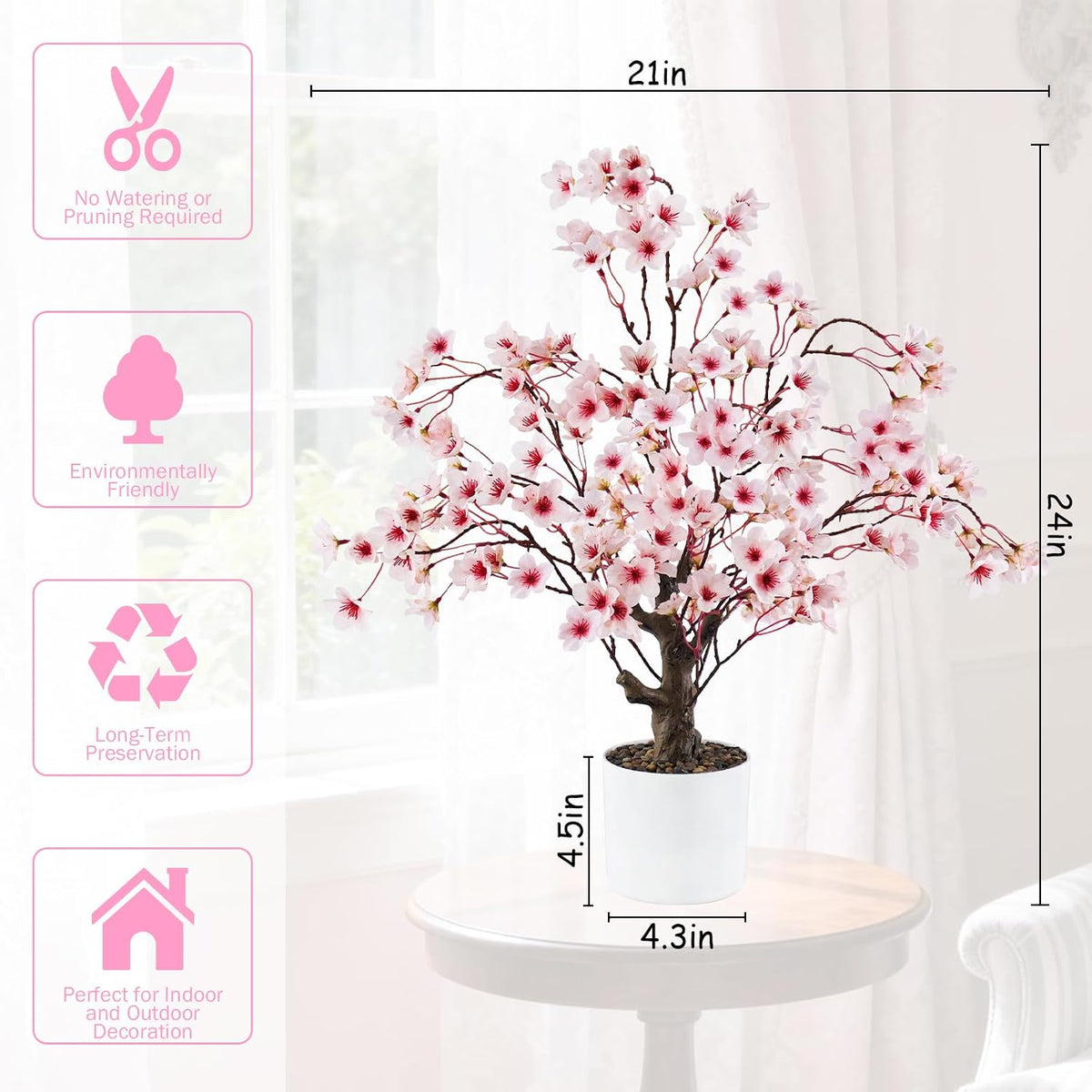 Caxchiling Artificial Cherry Blossom Tree 2FT, Faux Potted Tree Indoor