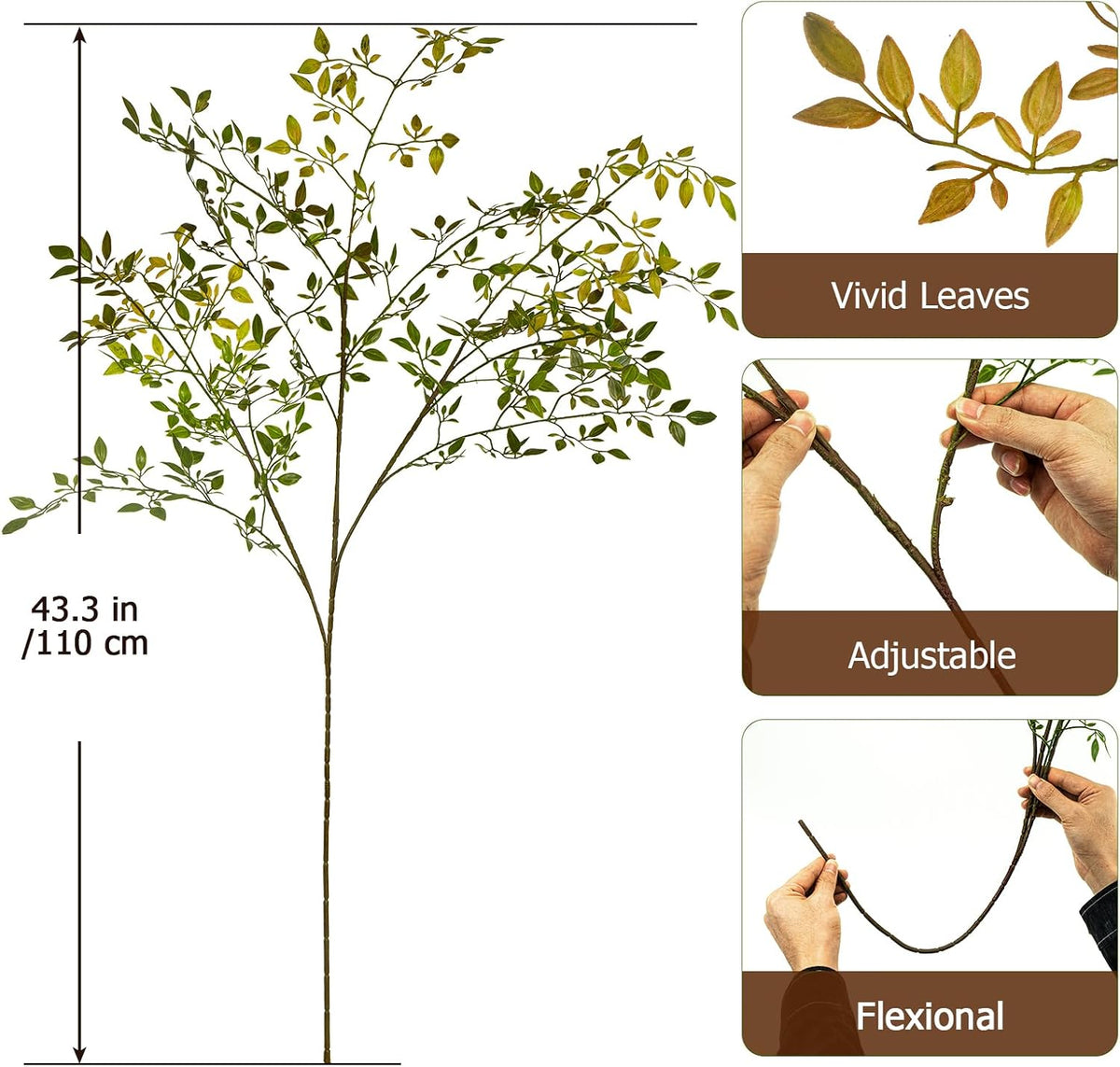 Ttranewsoo 4Pcs Artificial Greenery Stems, 43.3" Nandina Branches Tall Faux Plant Stems for Vase, Greenery Decor Stems Leaves Bunches for Shop Garden Office Home Décor,Orange
