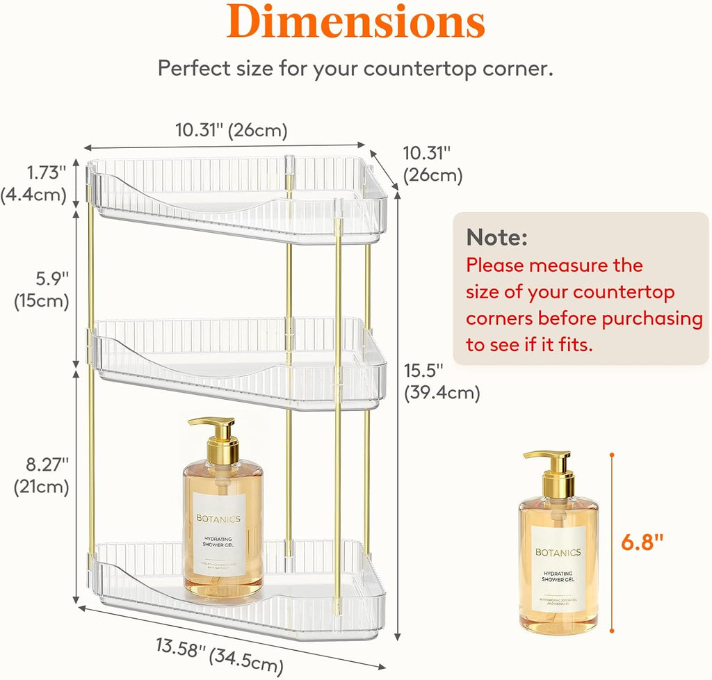 Lifewit 3 Tier Corner Bathroom Counter Organizers and Storage, Clear
