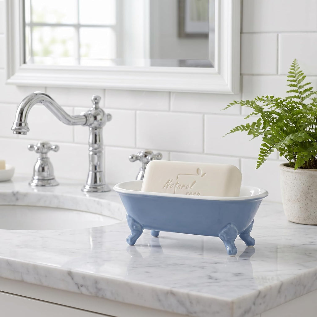 6.5" Ceramic Mini Clawfoot Bathtub Soap Dish,Bar Soap Holder,Blue