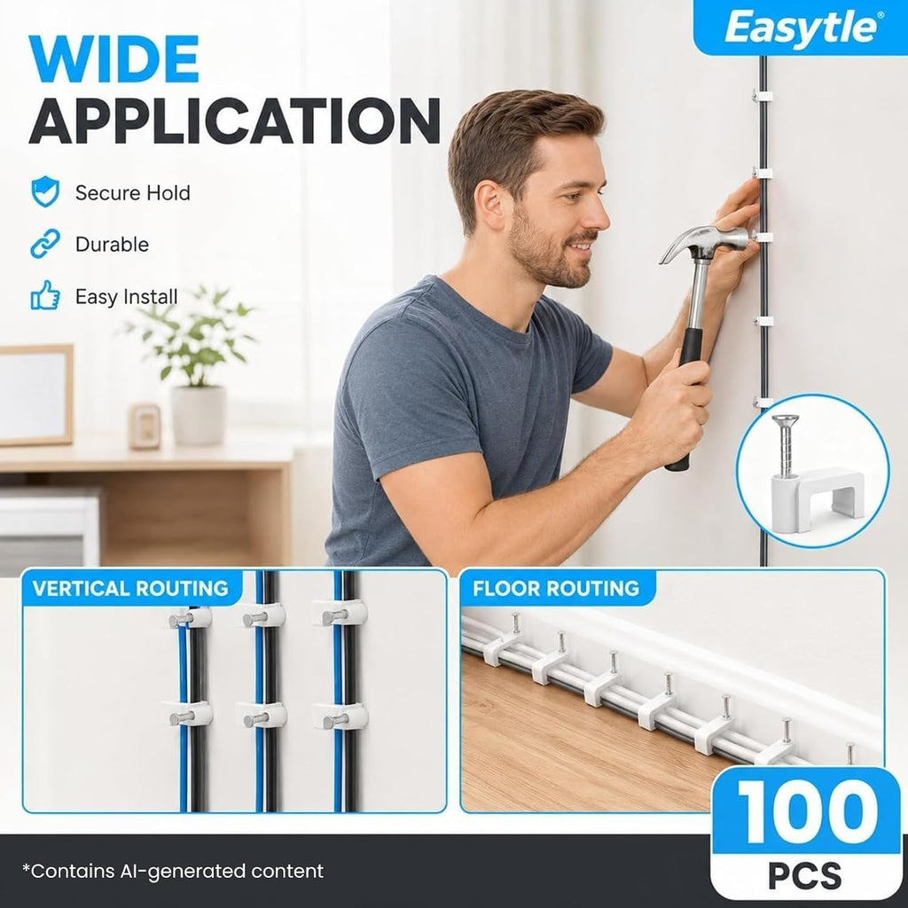 1000 Pcs 8mm Cable Clips Nail in Cable Clips Flat Ethernet Cable Wall Clips Cable Tacks Coax Cable Clip Speaker Wire Clips Cable Nails for Cords Cat5/Cat5e/Cat6/Cat7 RJ45 Cord Clips