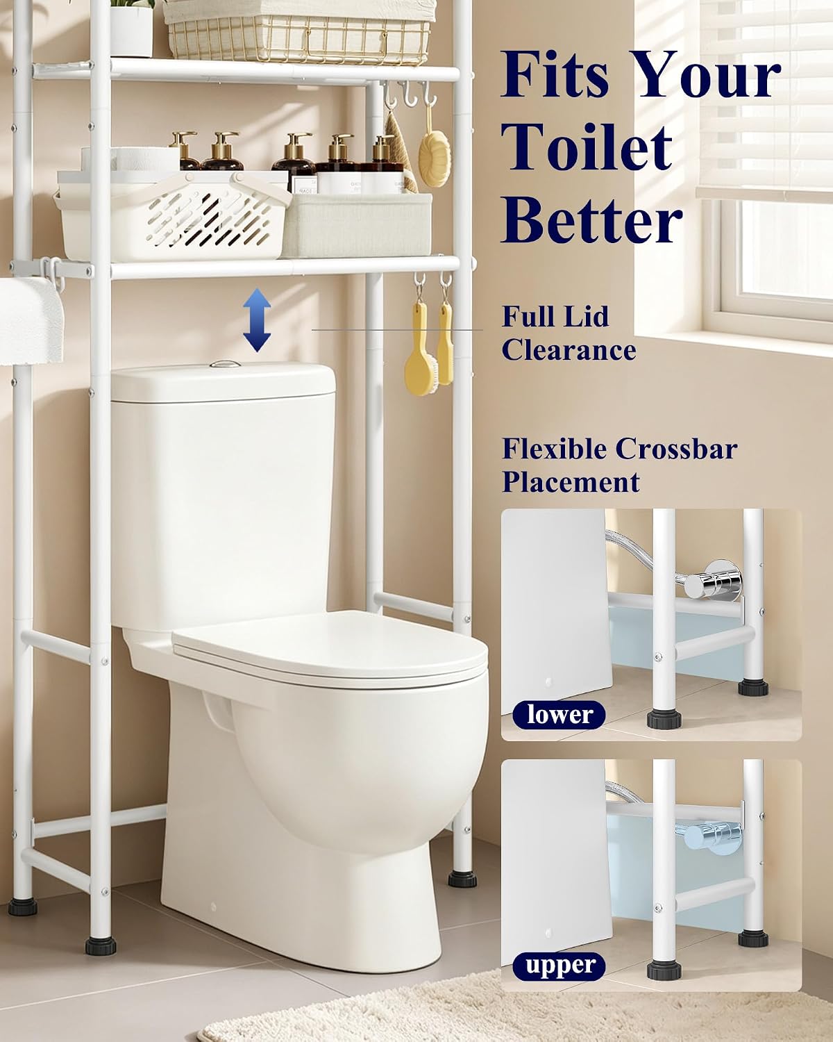 Kitsure Over Toilet Storage Rack, Sturdy Metal, 3 Tier Shelves, 61.0" H