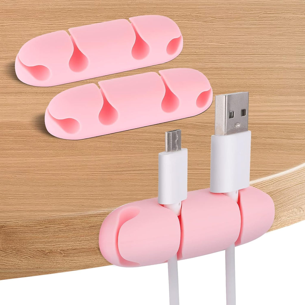 WLLHYF 3PCS Cable Clips, Cord Wire Organizer Silicone 4 Hole (Pink)