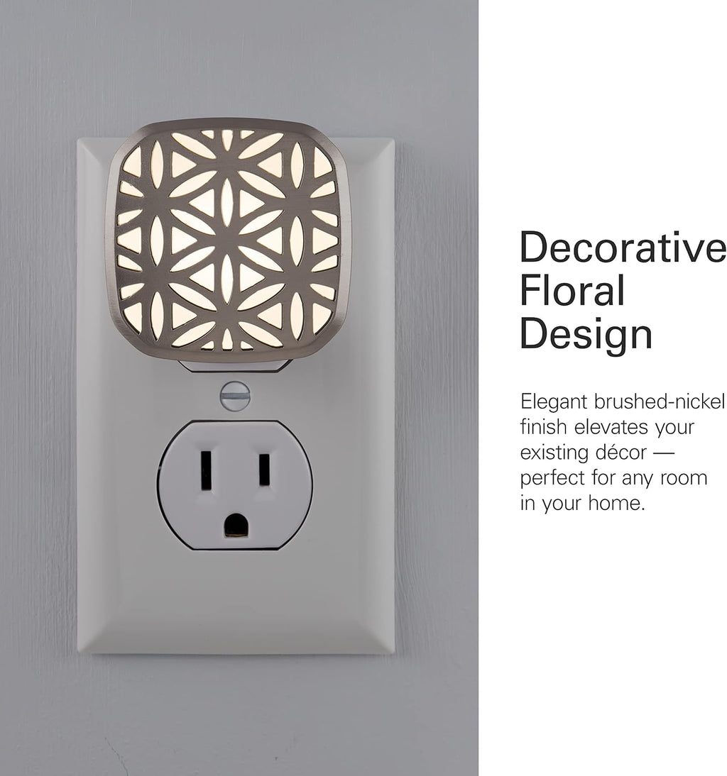 Lights By Night Decorative LED Night Light, Brushed Nickel Flower Design