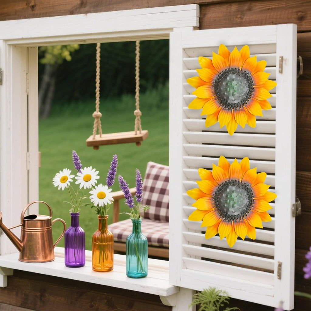 LWINGFLYER Metal Sunflower Wall Decor 12'' & 8" Assorted 3D Metal Wall Art for Sping Garden Fence Farmhouse Kitchen Bathroom Outdoor Indoor Decoration, Set of 3