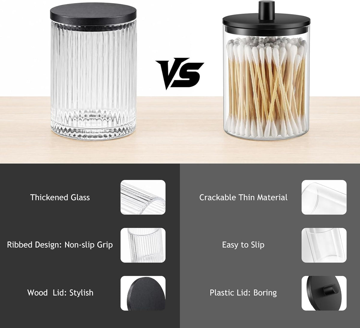 SheeChung 2 Pack Glass Apothecary Jar with Black Bamboo Lid