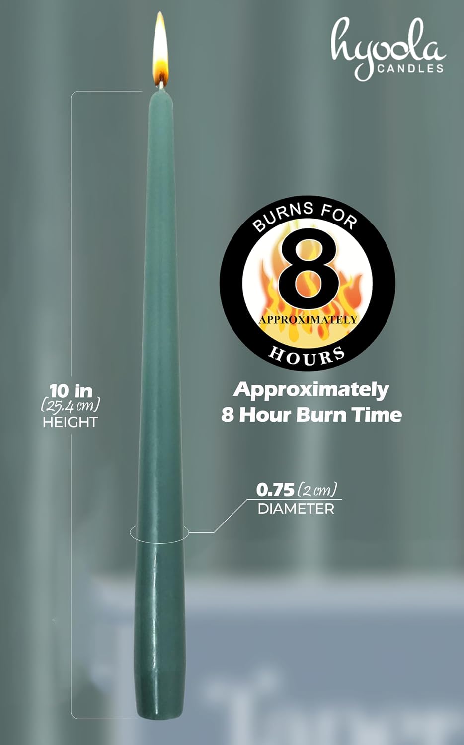 Hyoola Tall Taper Candles - 10 Inch Sage Green Unscented Dripless Taper Candles - 8 Hour Burn Time - 12 Pack