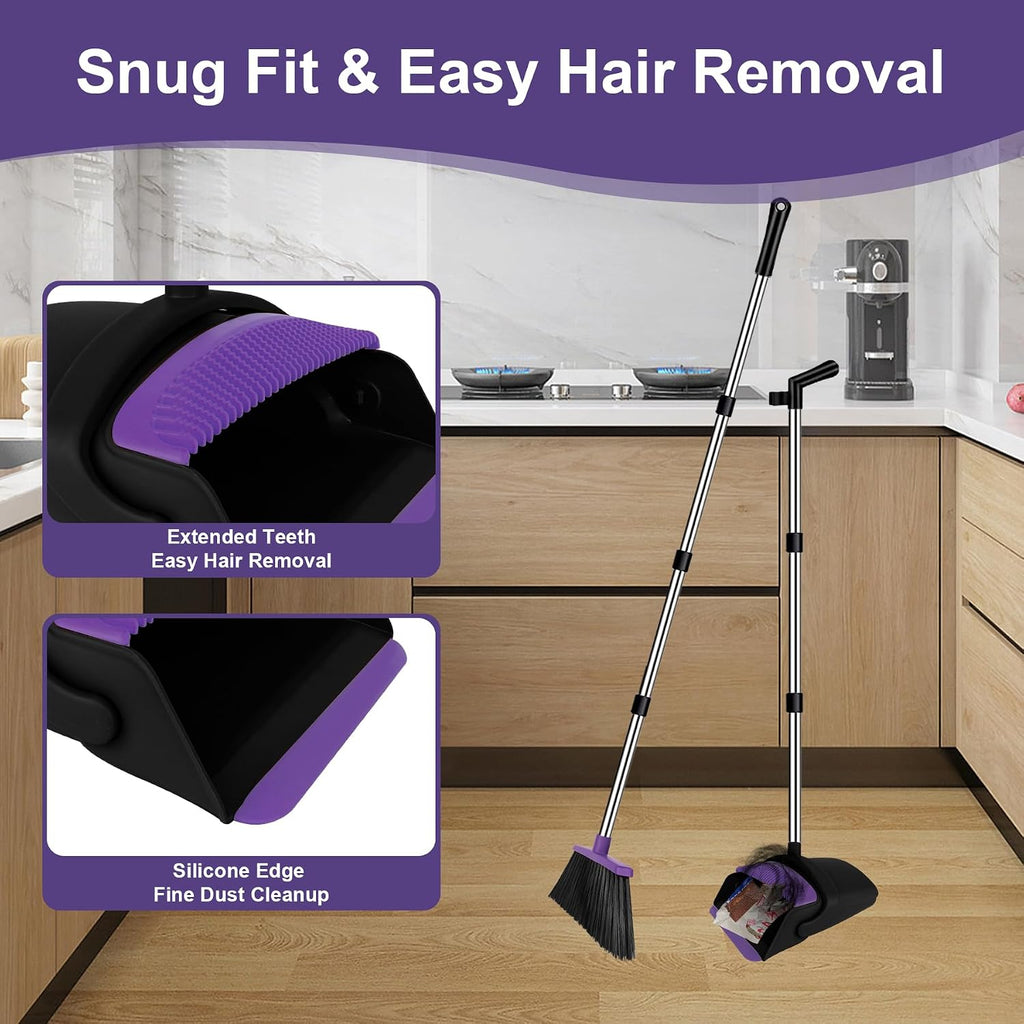 Broom and Dustpan Combo Set, 51" Long Handle Broom with Squeegee