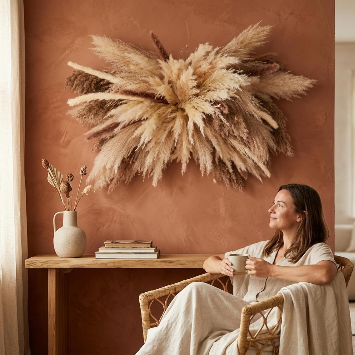 91PCS Natural Pampas Grass Wall Decor Kit, 35" DIY Boho Dried Flower Decor