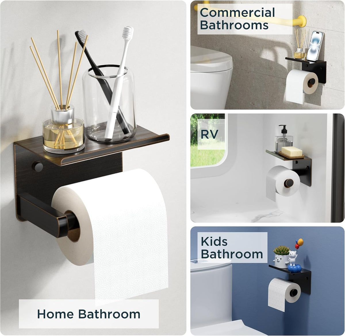 FORIOUS Toilet Paper Holder with Shelf, Adhesive or Screw, Commercial