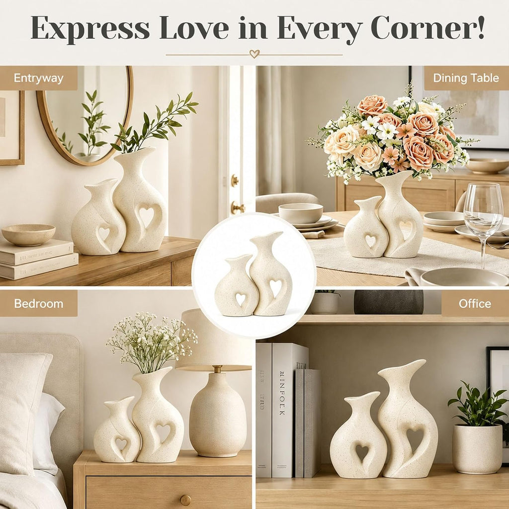Ceramic Vase for Centerpieces Boho Rustic Vase Set of 2 (Cream)