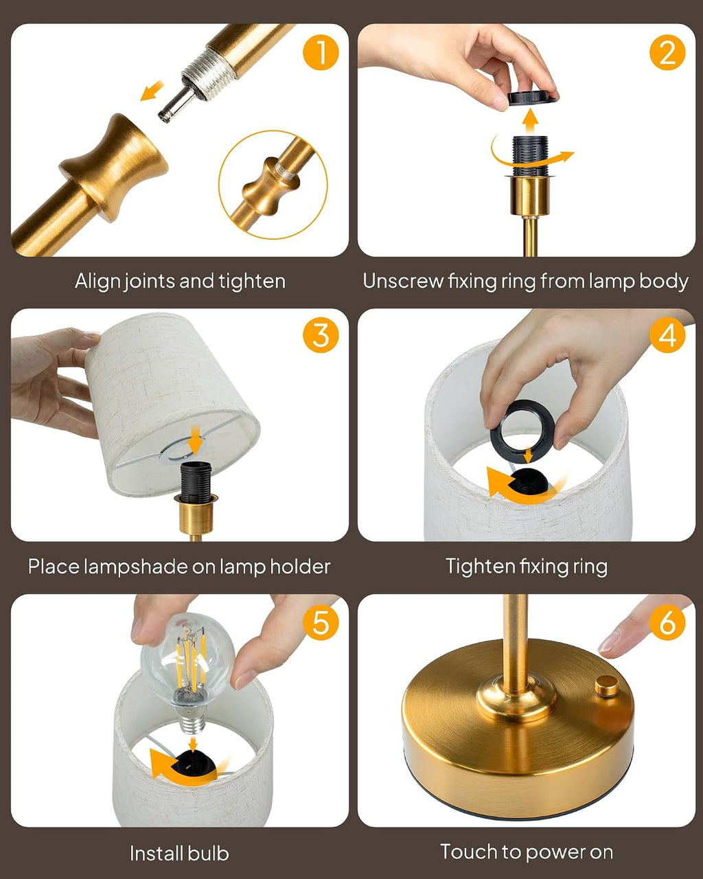 EppieBasic Cordless Table Lamp Rechargeable: Fast Charging & Long Lasting - 2700K Warm Light Small Vintage Gold Side Table Lamps - Dinning Living Room Bedroom - Linen Shade