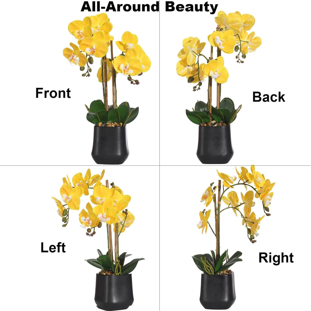 18.5" Yellow Faux Orchid Flowers Arrangement in Matte Black Pot