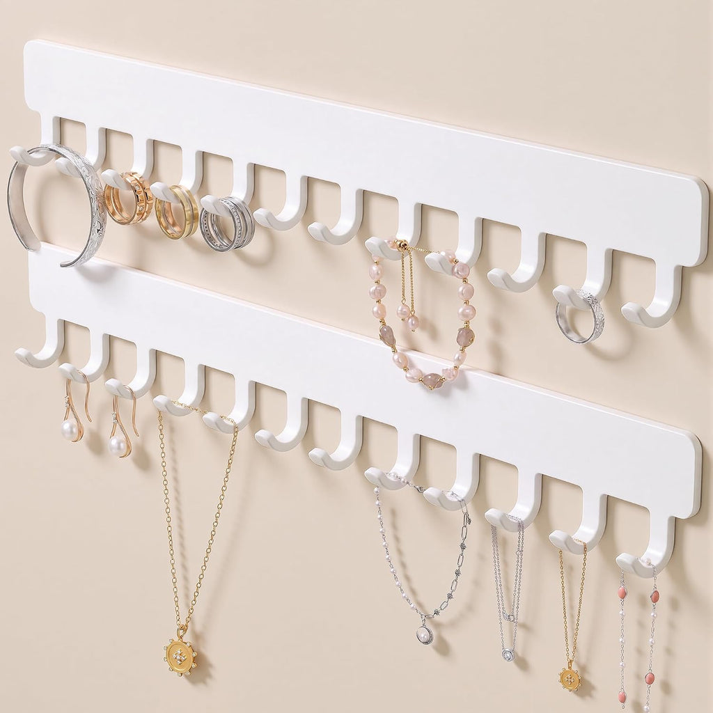 Self-Adhesive Necklace Holder, Wall Mounted Jewelry Organizer, White