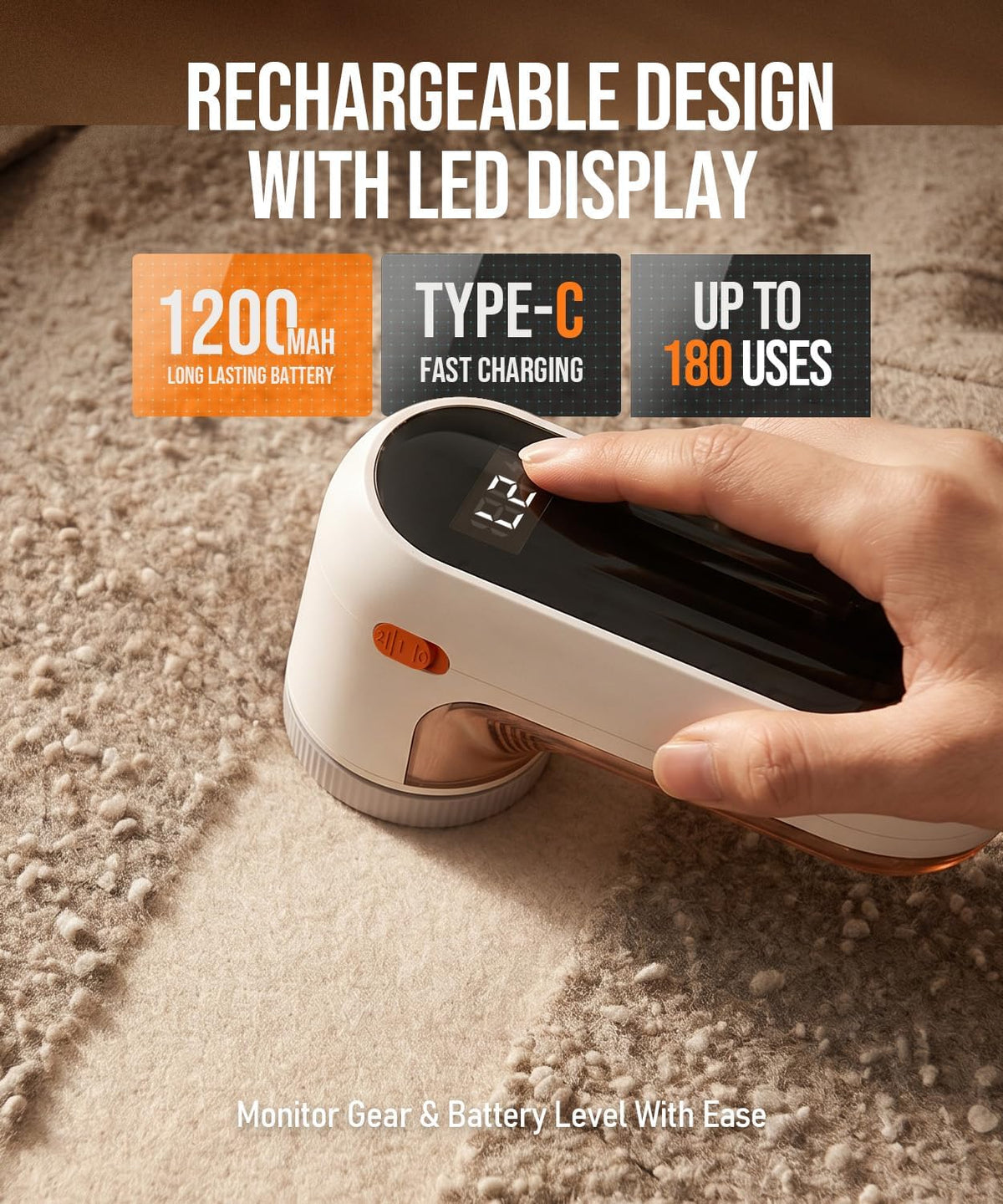 POPCHOSE Fabric Shaver, Rechargeable 6-Blade Lint Remover with LED Display