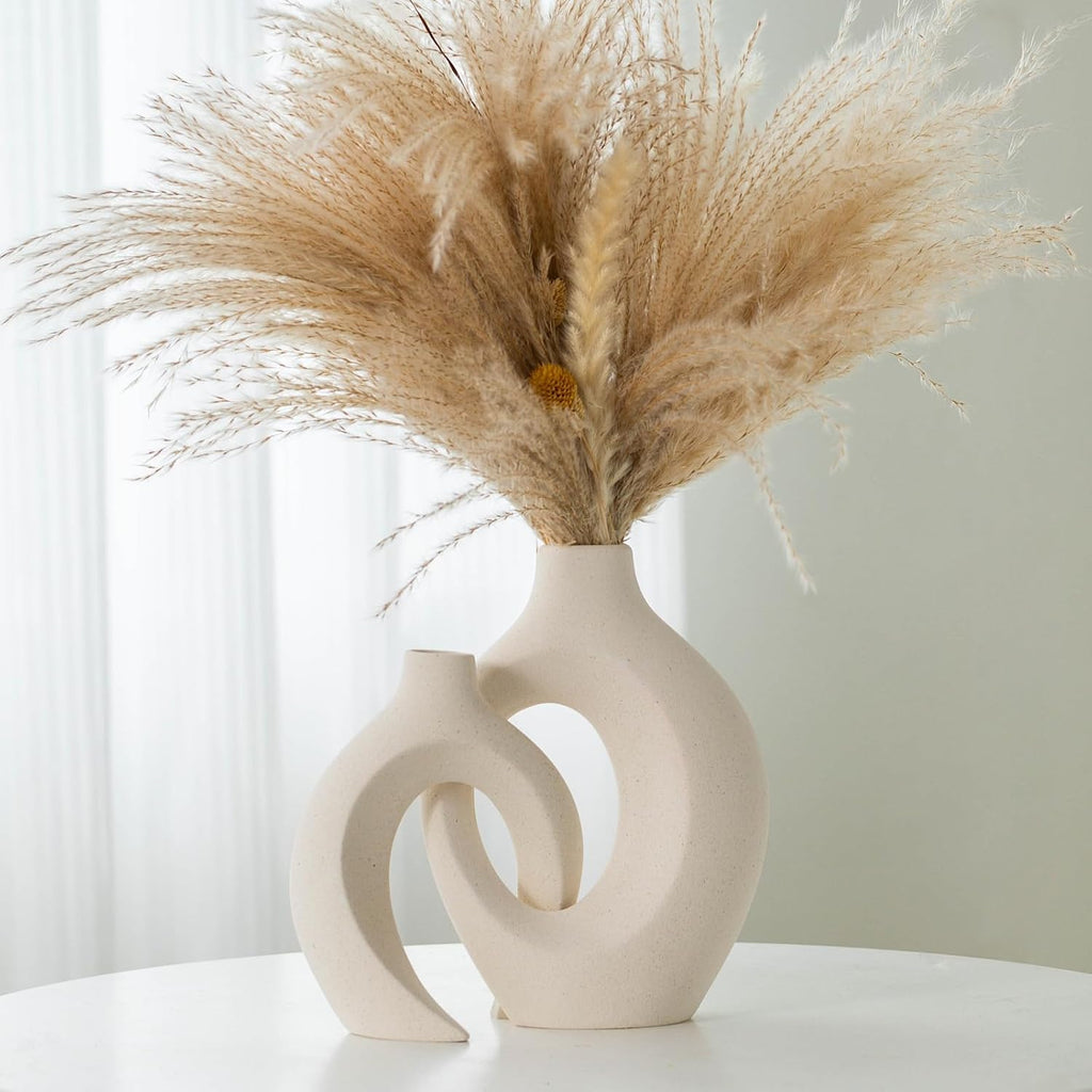 Liotww Off White Ceramic Flower Vase Home Decor Shaped Hollow Vase Set of 2