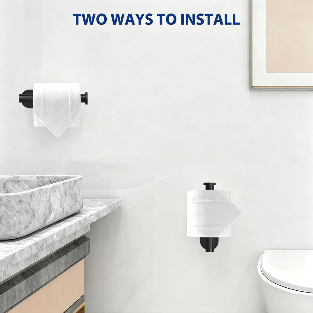 Toilet Paper Holder, Self Adhesive Toilet Paper Roll Holder No Drilling Wall Mount for Kitchen, Bathroom, Toilet, Matte Black Stainless Steel