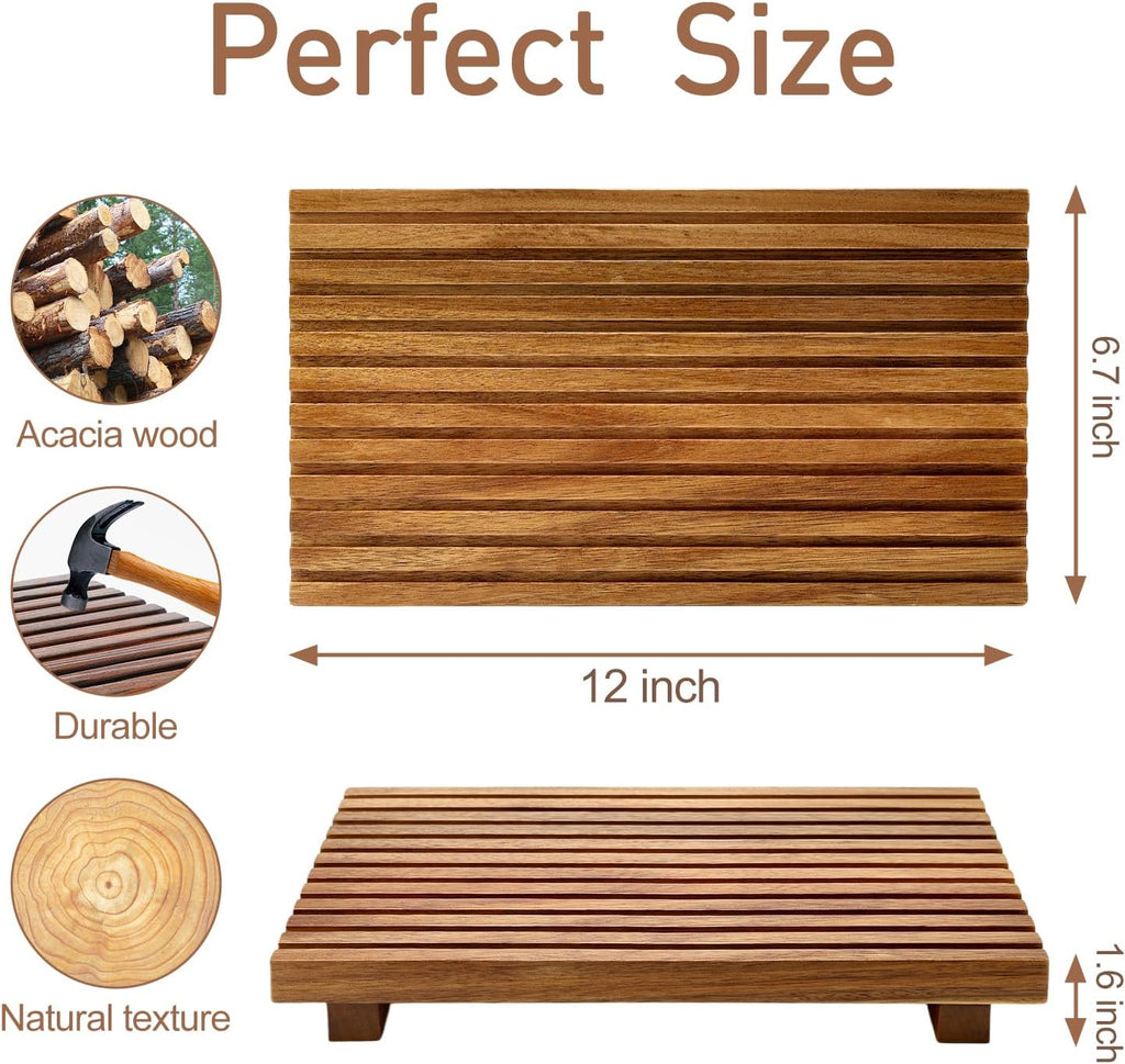 Acacia Wood Pedestal Stand Bathroom Tray Organizer Kitchen Counter Decor