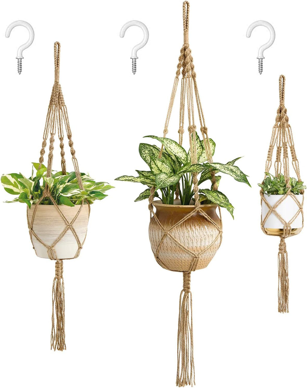 Mkono 3 Pack Macrame Plant Hanger, Hanging Planters for Indoor Plants Brown