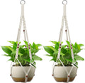 USLAI Macrame Plant Hanger, Fits 4 to 15 Inch Pots, 35 Inch, White, 2 Pack