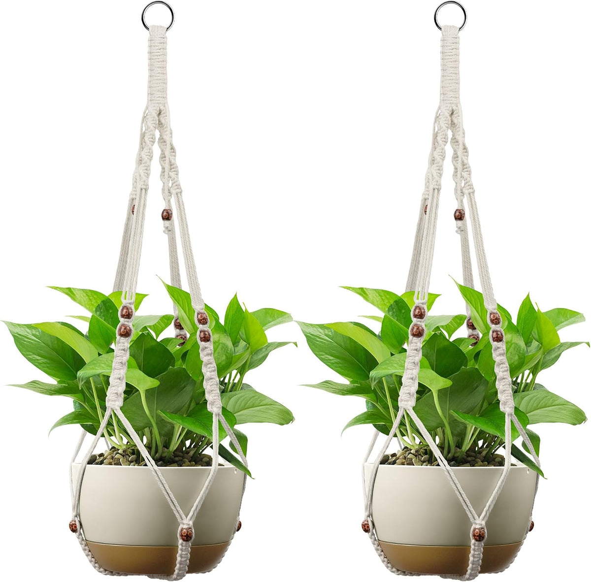 USLAI Macrame Plant Hanger, Fits 4 to 15 Inch Pots, 35 Inch, White, 2 Pack