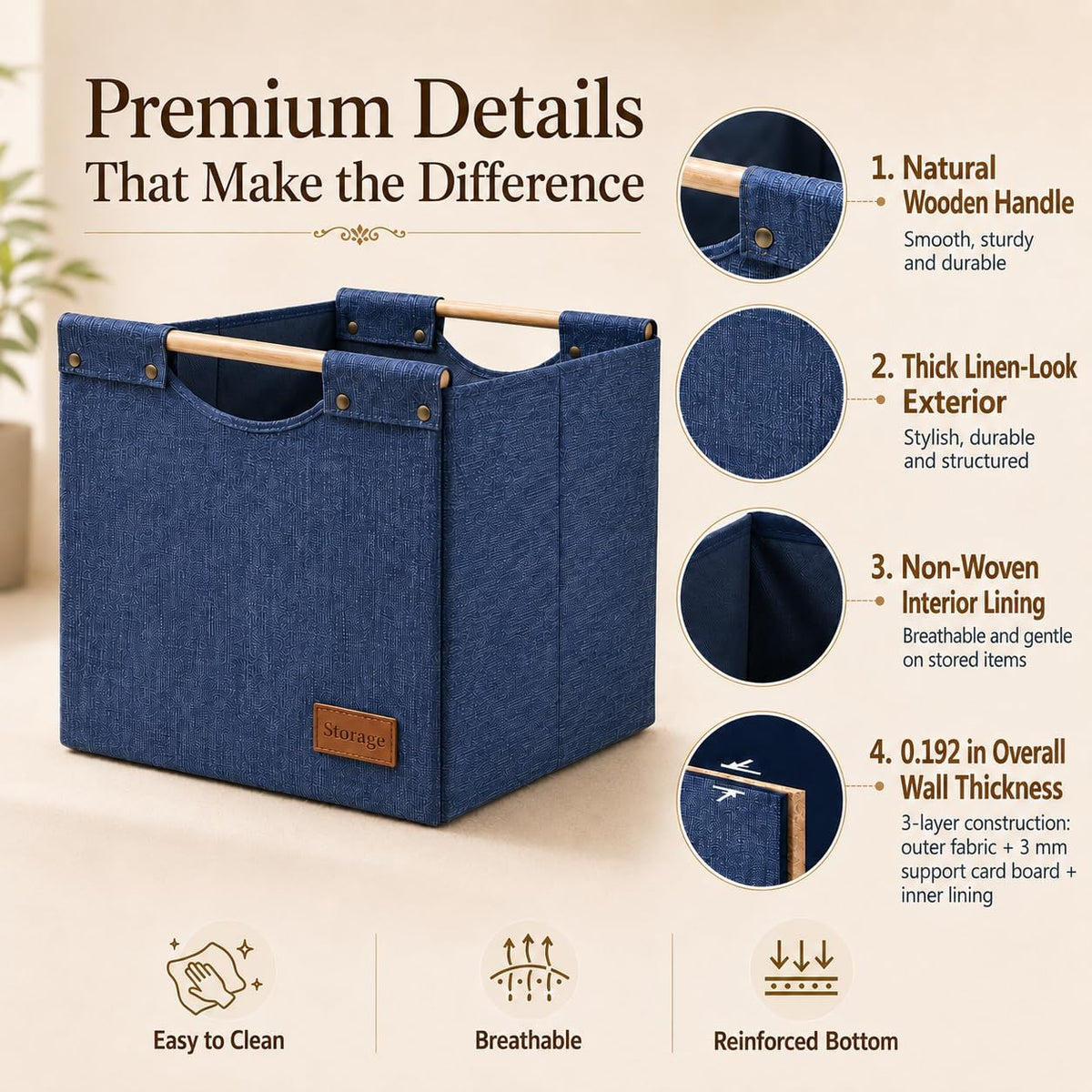KAKAMAY Cube Storage Bin 13x15x13 Storage Cubes for Kallax 4-Pack Dark Blue