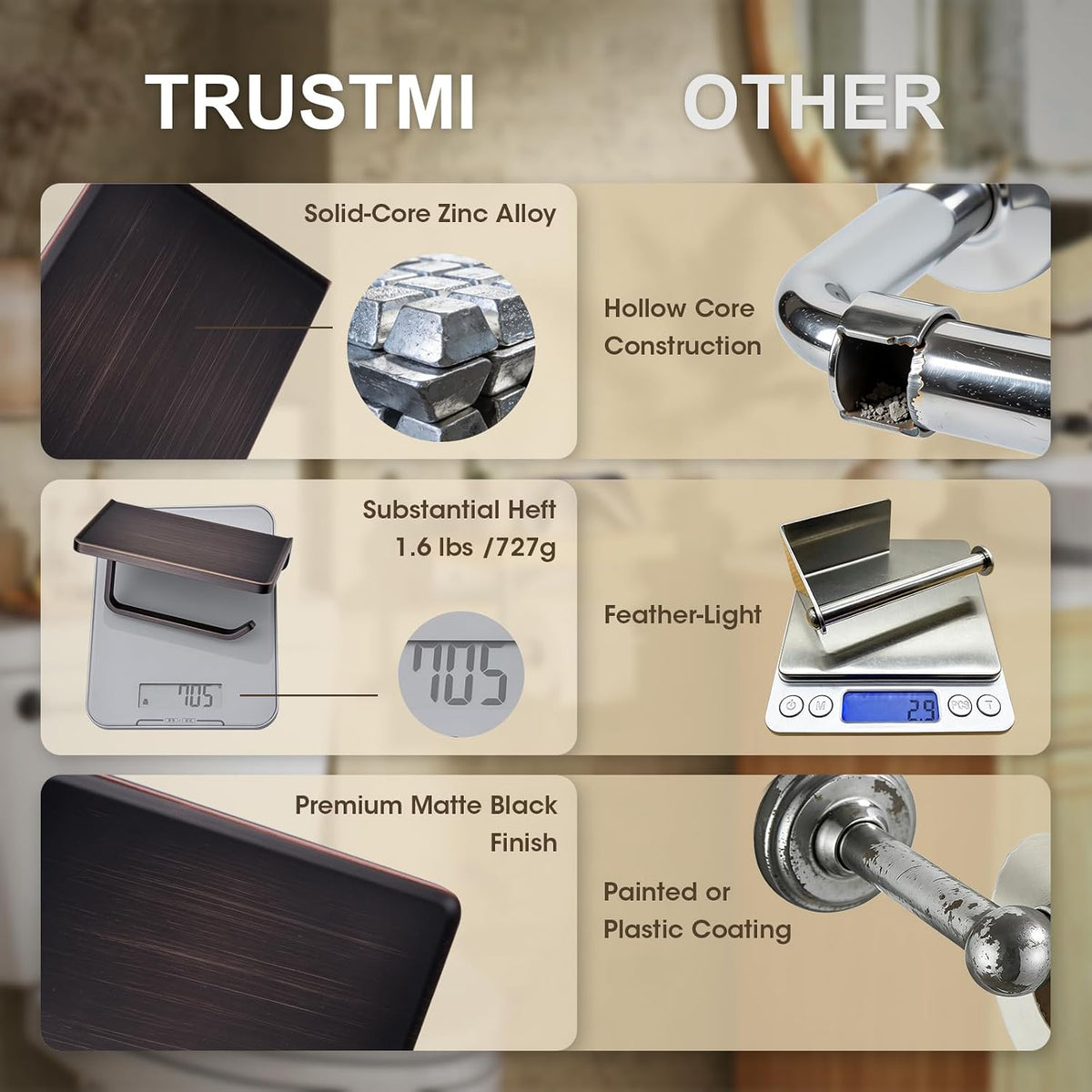 TRUSTMI Toilet Paper Holder with Shelf & Phone Stand, Oil Rubbed Bronze