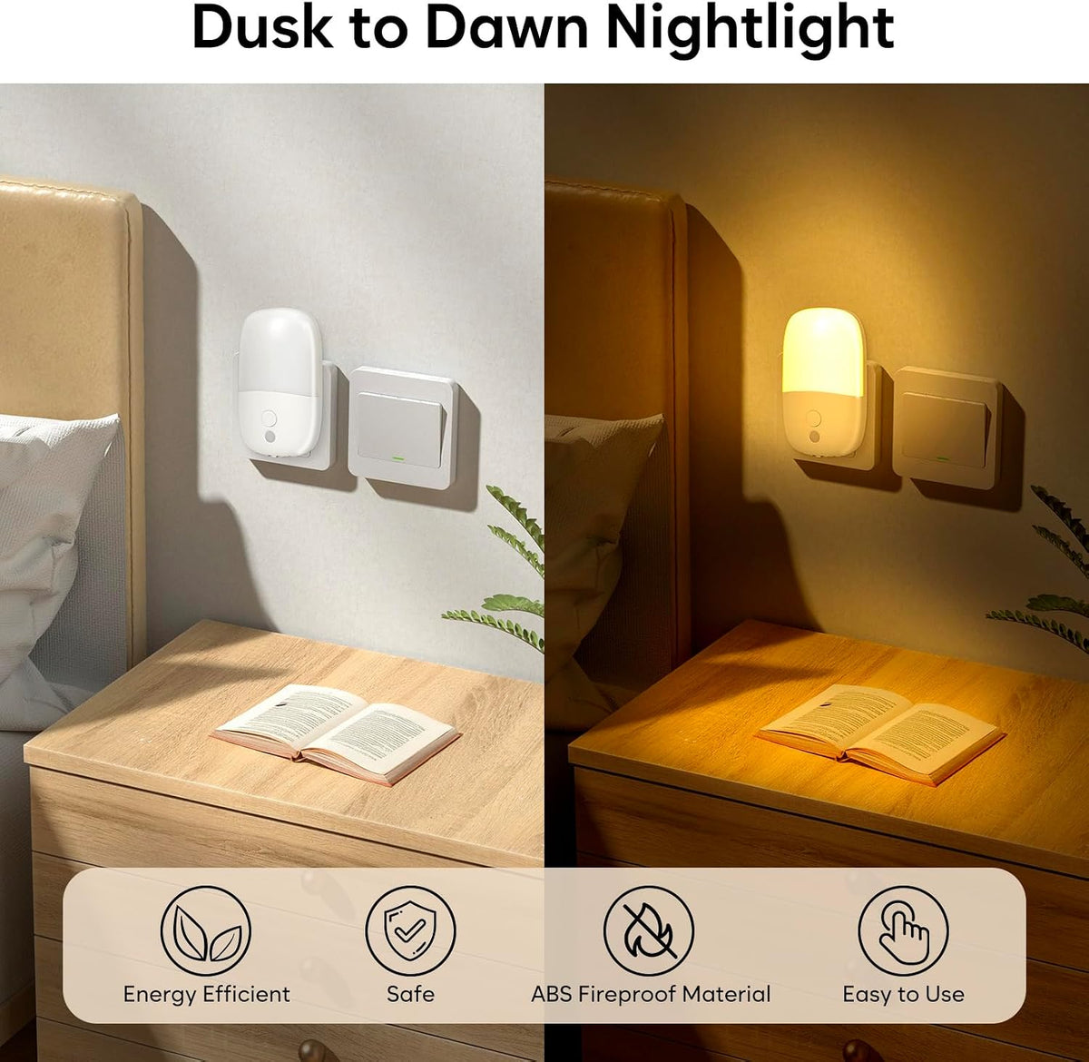 Night Lights Plug into Wall, Dimmable LED Nightlight with Sensor, 4 Pack