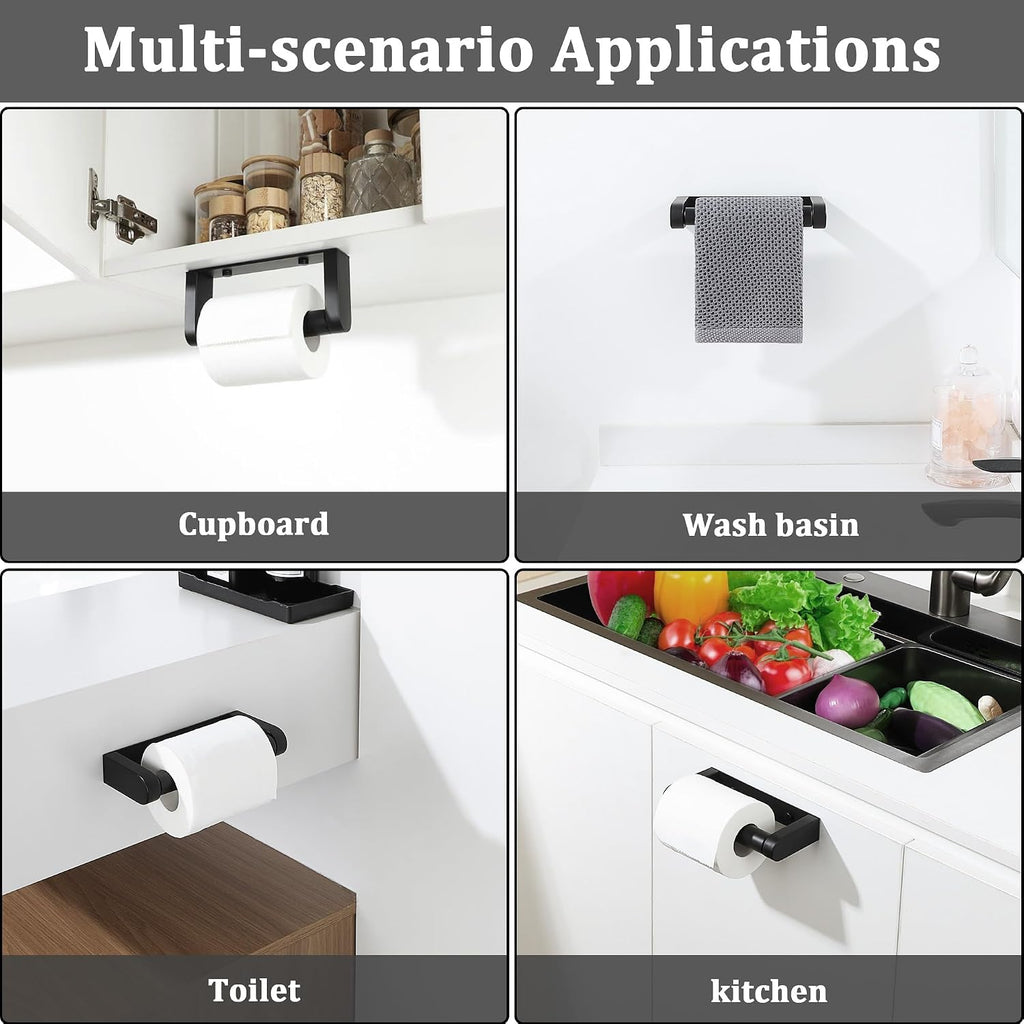 Alise Black Toilet Paper Holder Wall Mounted with Adhesive or Wall Drilling