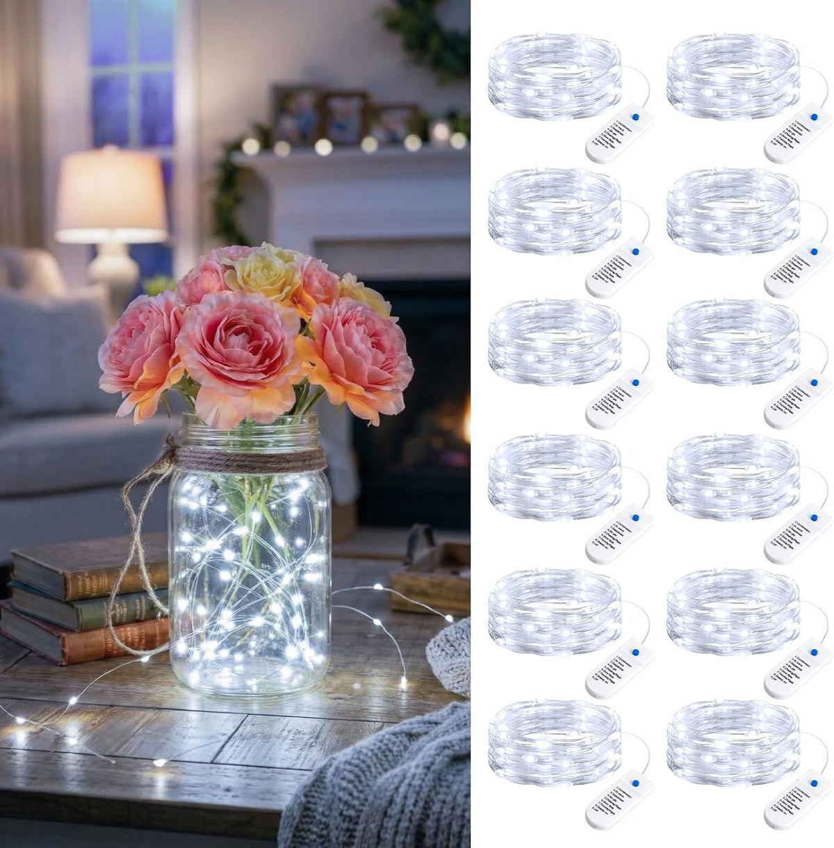 Minetom 12 Pack White Battery Operated Fairy String Lights 8 Modes