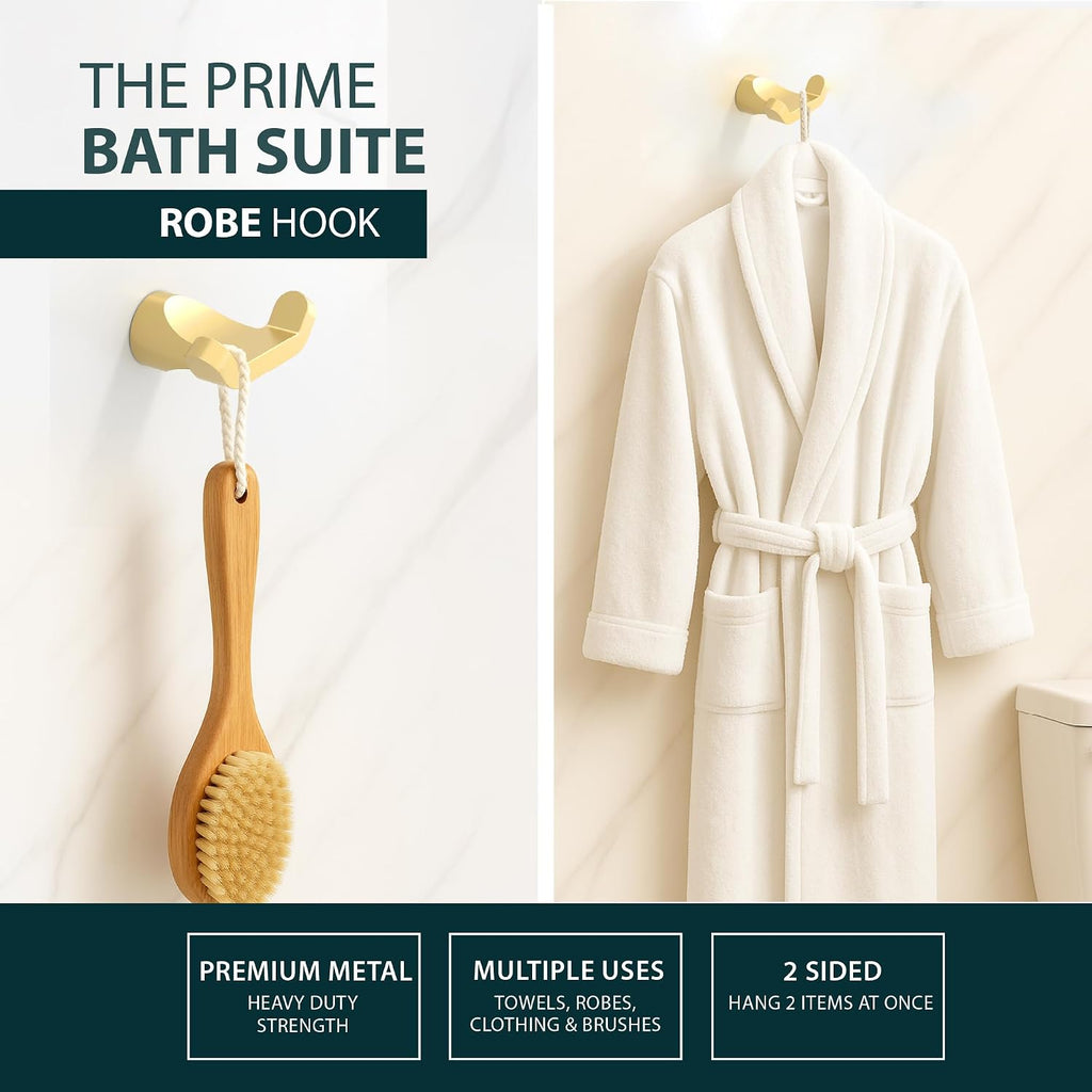 Mega Handles Bathroom Accessory Set Satin Brass - 4-Piece, Towel Bar, Hooks