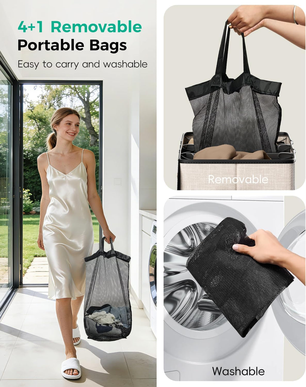 185L Laundry Hamper 4 Section with Lid & Removable Bags