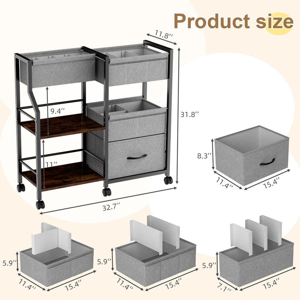 Baby Diaper Caddy Organizer and Storage, 3 Tier Rolling Cart with Dividers and Drawers, Mobile Utility Cart with Wheels for Nursery, Bedroom, Baby Newborn Essentials Storage Cart, Black