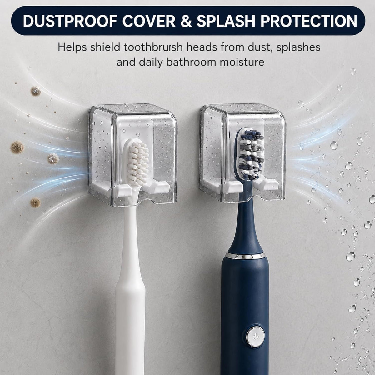 Toothbrush Holders for Bathroom Wall, 2 Pack with Flip Covers and Drainage