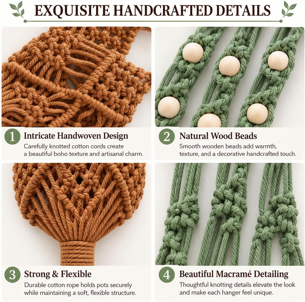 4 Pack Macrame Plant Hanger for Indoor Hanging Plant Holders