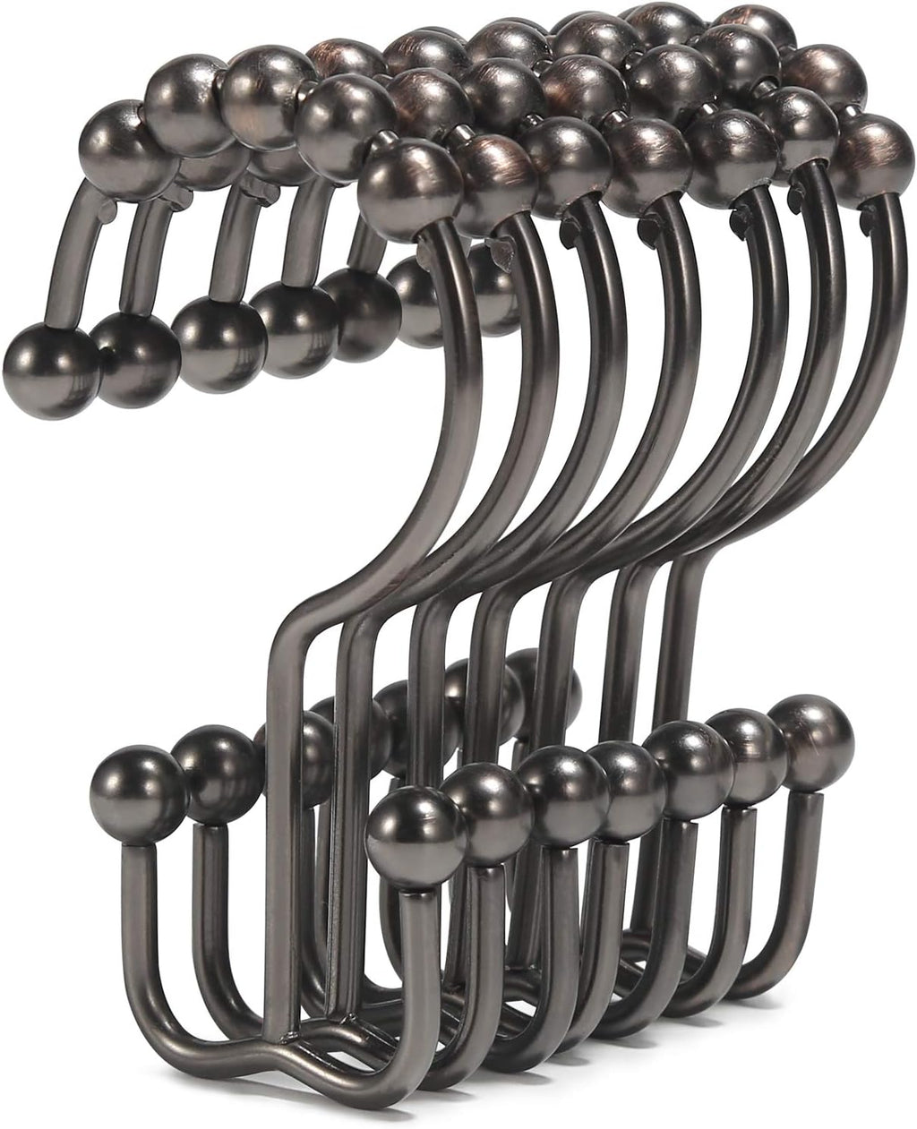 Shower Curtain Hooks, Goowin Shower Curtain Rings, Stainless Steel Shower Curtain Hooks Rust Proof Free Sliding Double Shower Hooks for Curtain, Shower Curtains & Liners (Bronze)