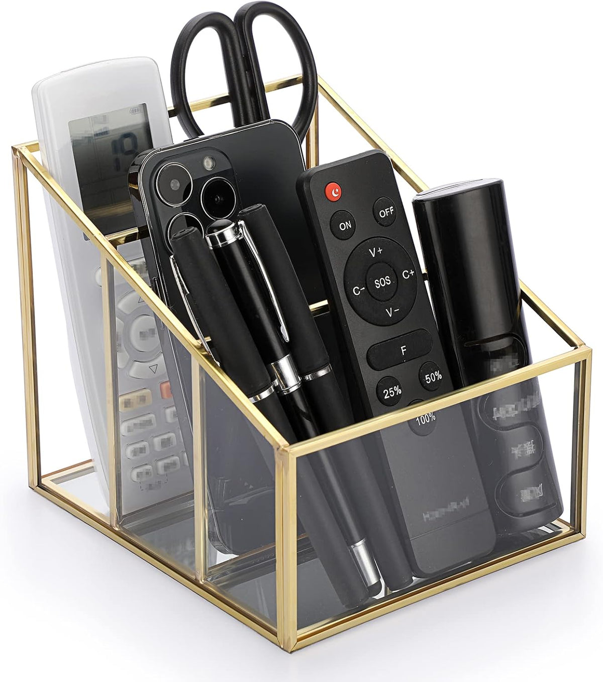 Sumnacon Glass Remote Control Holder, Gorgeous Remote Control Holder Caddy with 3 Compartments,Remote Control Storage Organizer Caddies for Table, Bedroom,Living Room, Hotel and Office