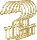 OEH Shower Curtain Hooks, Metal Shower Curtain Rings, Gold Shower Curtain Hooks Rust Proof, Double Shower Rings for Curtain, Easy Install Anti-Drop Shower Hooks for Shower Curtain (Gold, 12 Pack)