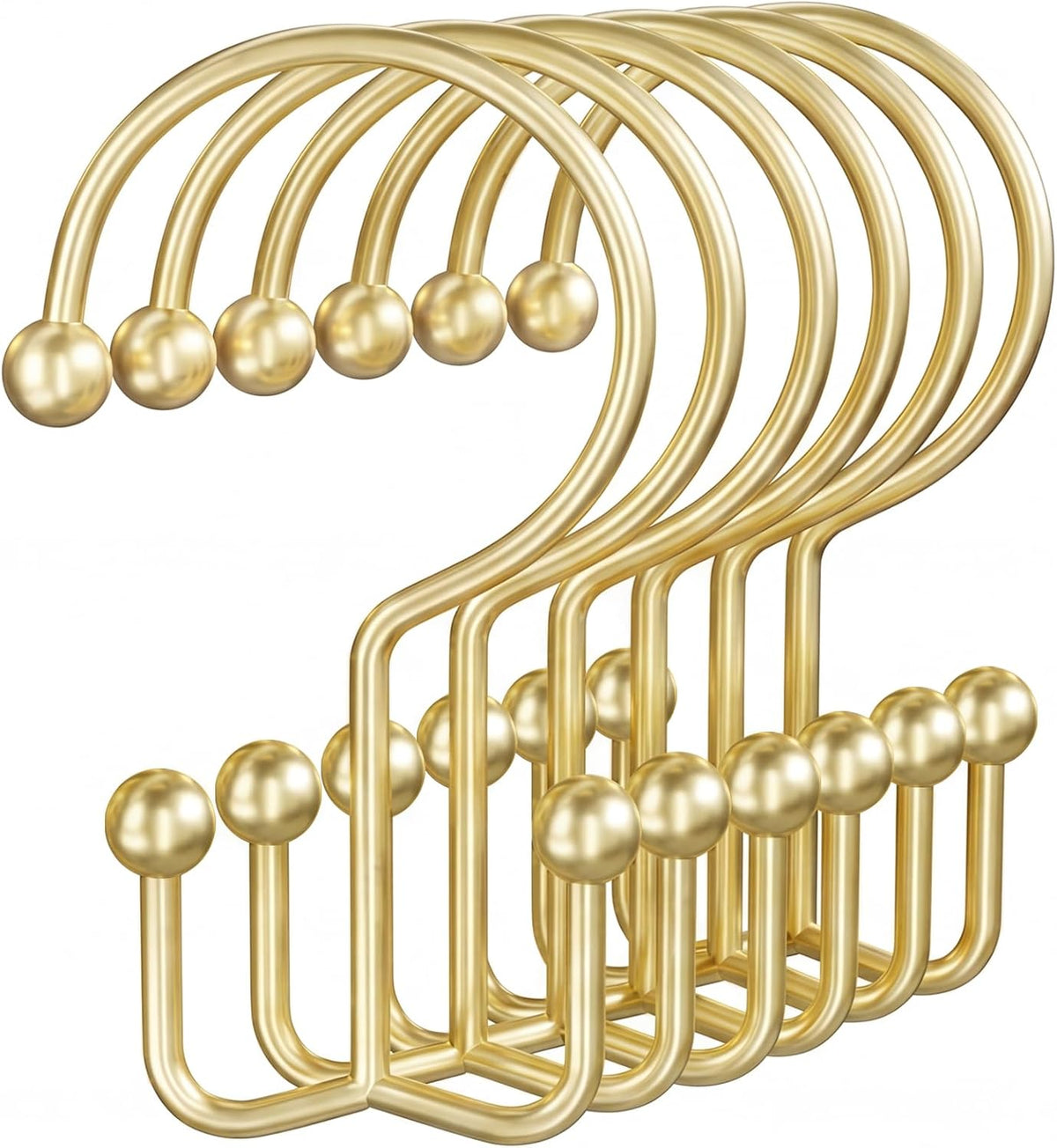 OEH Shower Curtain Hooks, Metal Shower Curtain Rings, Gold Shower Curtain Hooks Rust Proof, Double Shower Rings for Curtain, Easy Install Anti-Drop Shower Hooks for Shower Curtain (Gold, 12 Pack)