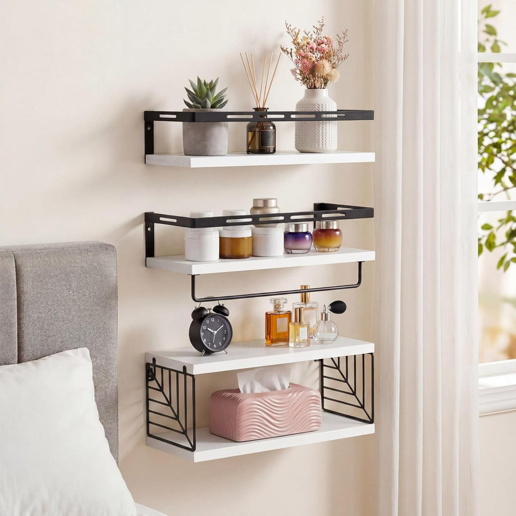 Fixwal Wall Mounted Bathroom Shelves Over Toilet (3+1 White)