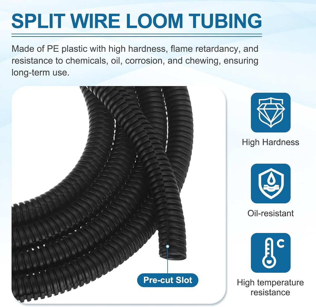 MECCANIXITY 1/2" 20ft Split Wire Loom Tubing w/Installation Tool Black