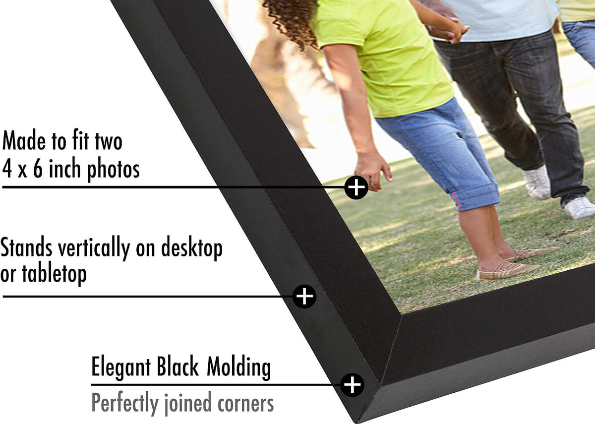 Americanflat 4x6 Double Hinged Triple Picture Frame - Black